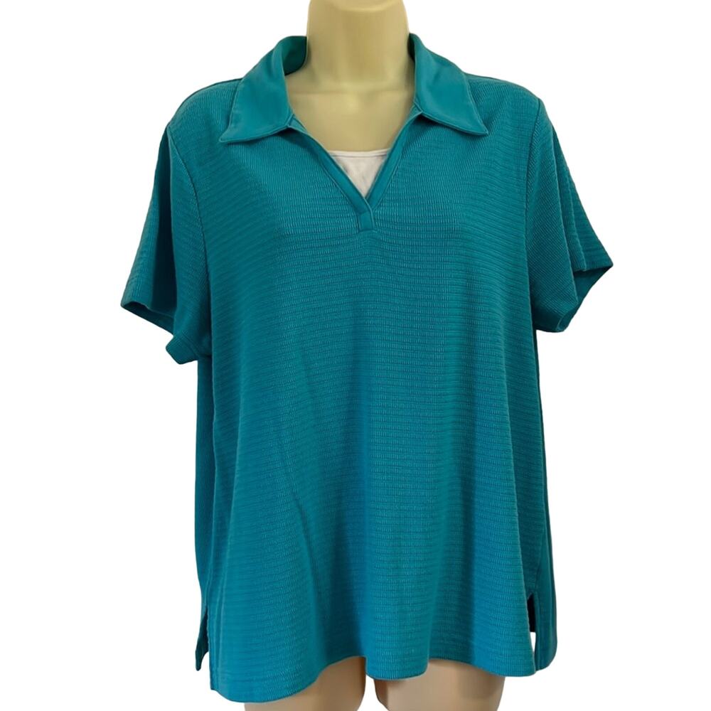 Cato Woman 22/24W Turquoise Blue & White Textured Knit Top